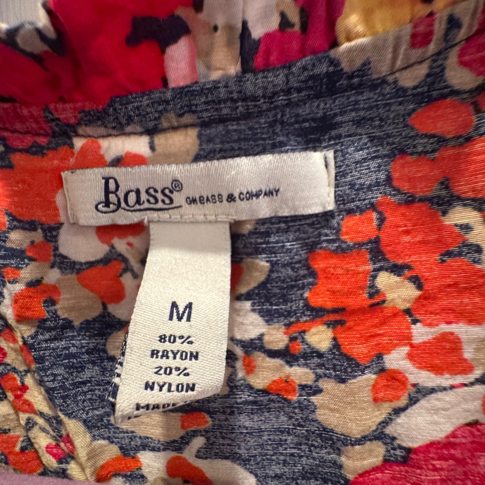 Bass Women's Vibrant Floral Blouse - Red, Pink, Yellow, Orange - Picture 3 of 6